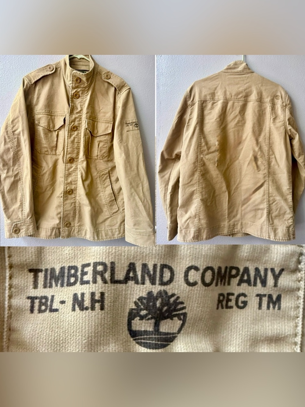 Timberland Khaki 100% Cotton Military Field Nehru Collar Jacket Mens M